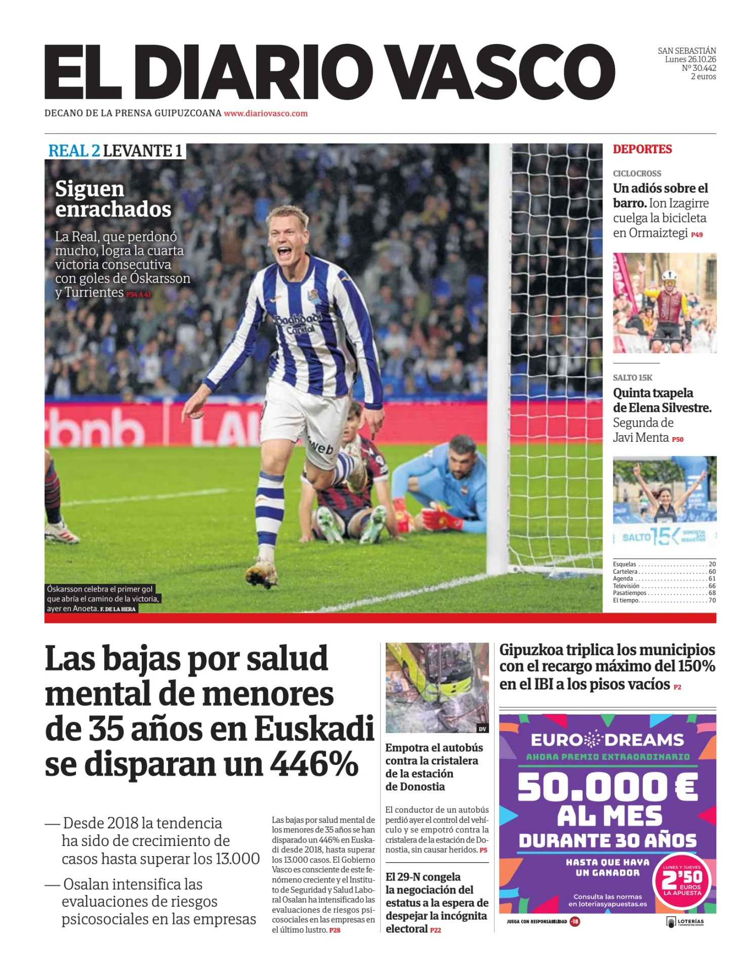 Prima-pagina-el-diario-vasco-oggi-edizione-di-oggi-20261026