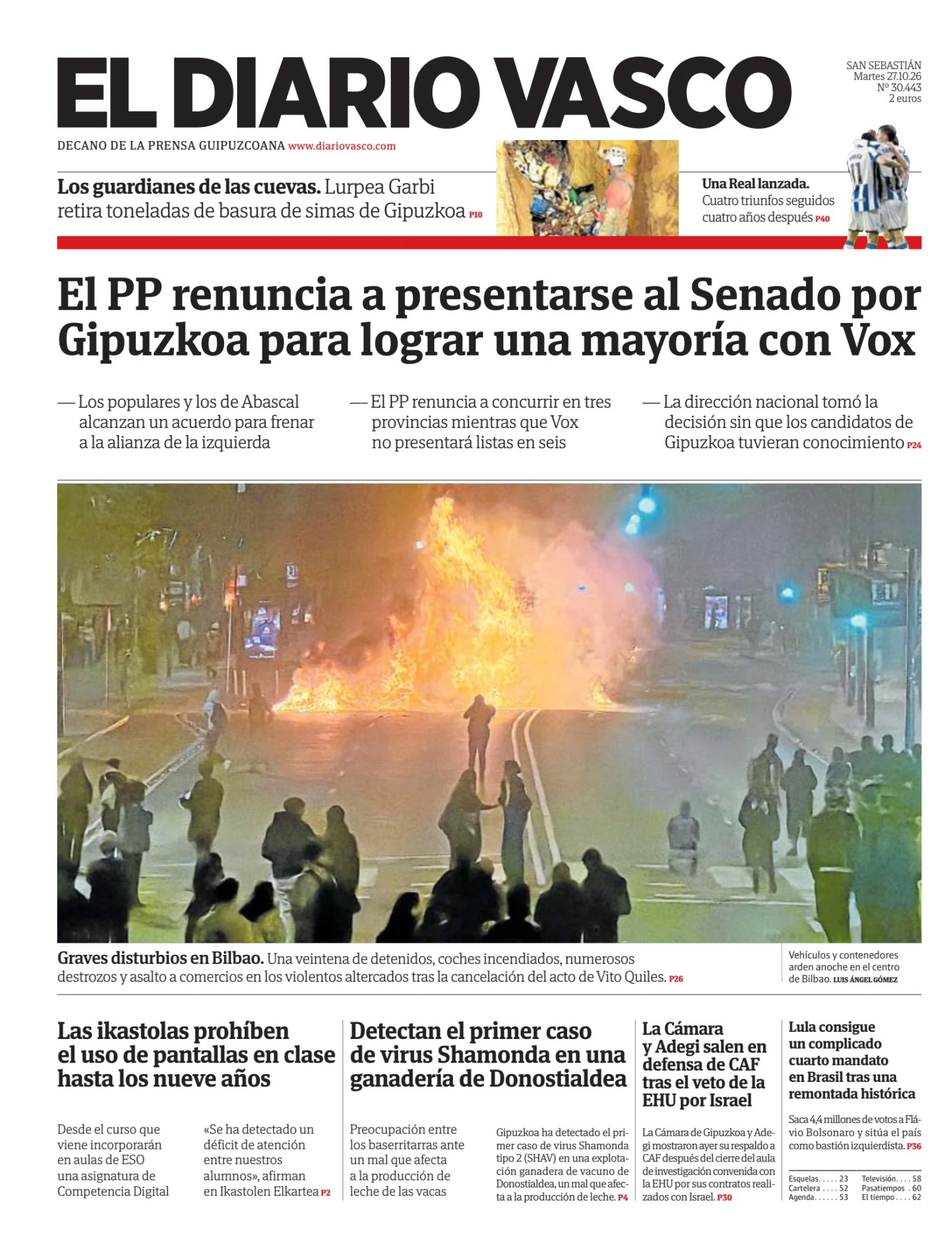 Prima-pagina-el-diario-vasco-oggi-edizione-di-oggi-20261027