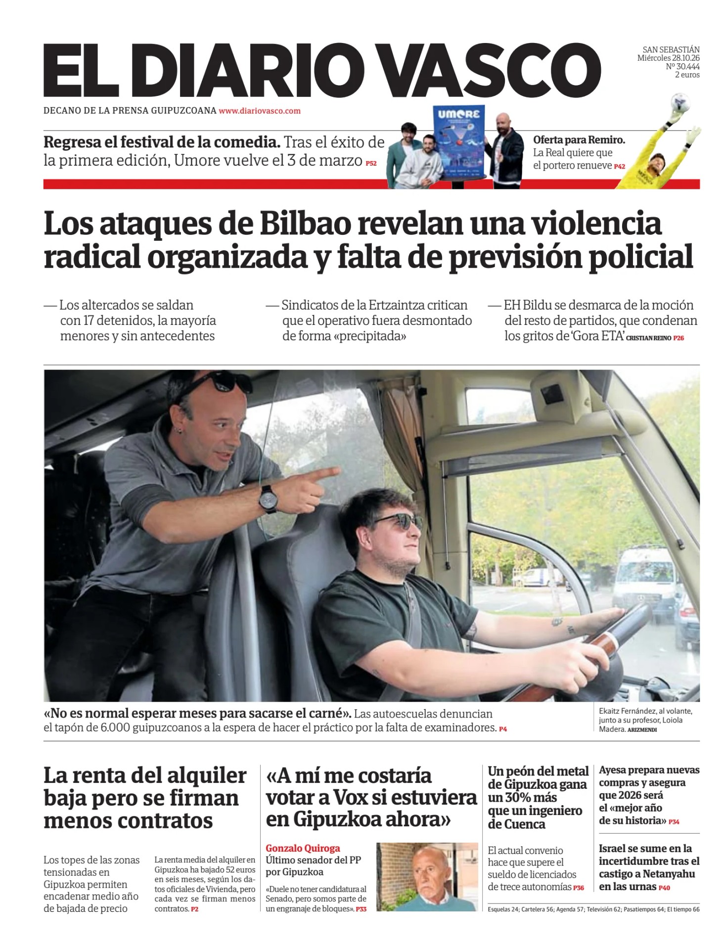 Prima-pagina-el-diario-vasco-oggi-edizione-di-oggi-20261028