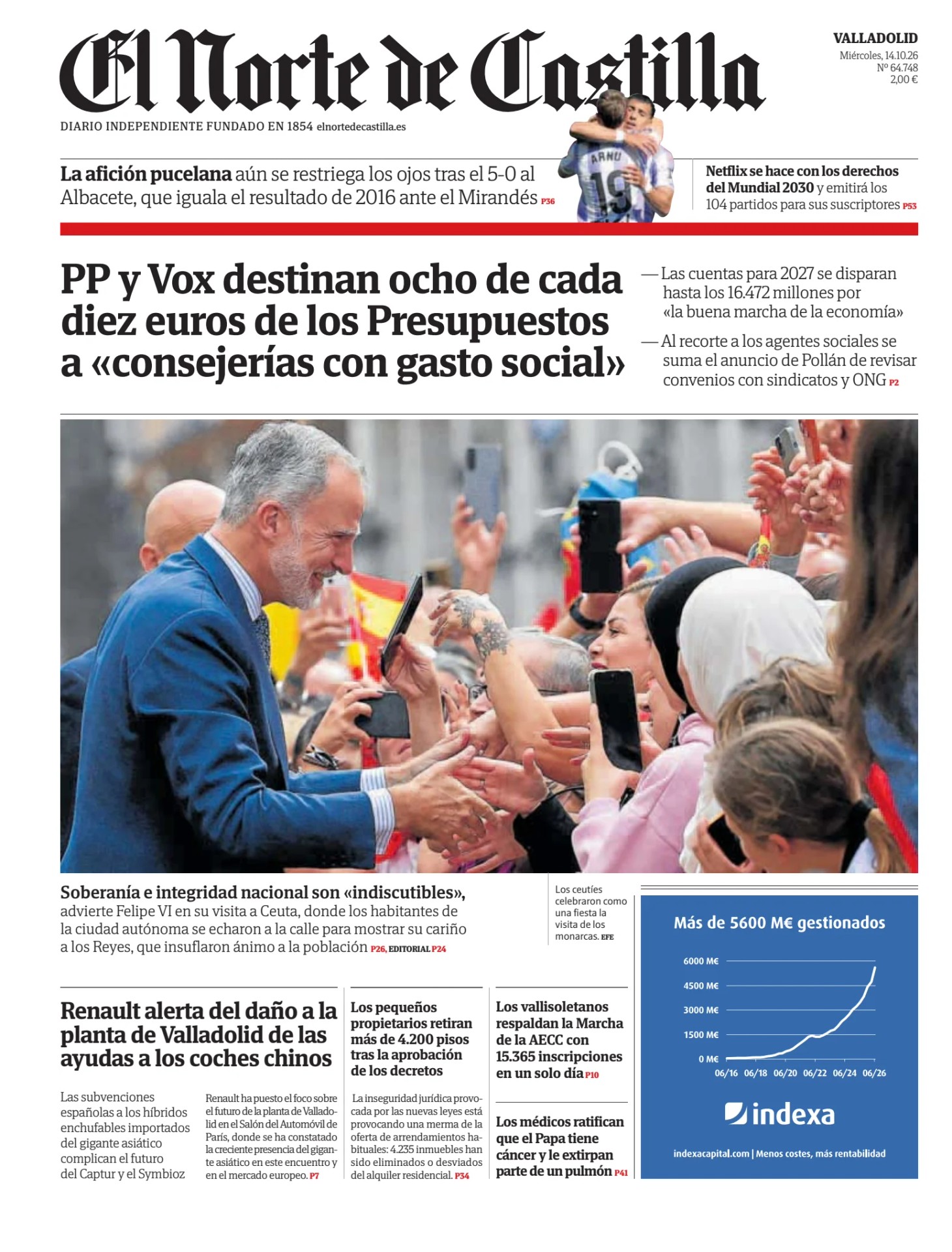 Prima-pagina-el-norte-castiglia-oggi-edizione-di-oggi-20261014