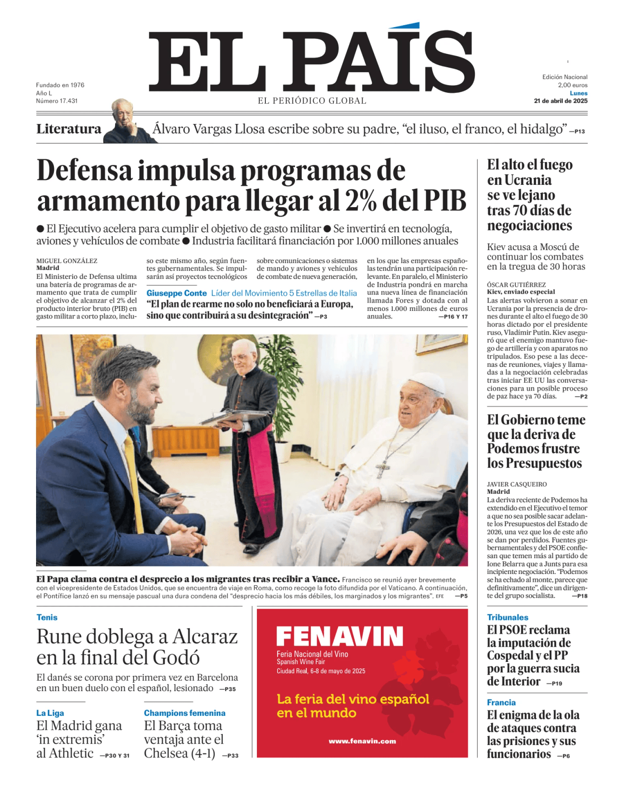 Prima-pagina-el-pais-sport-oggi-edizione-di-oggi-20250421