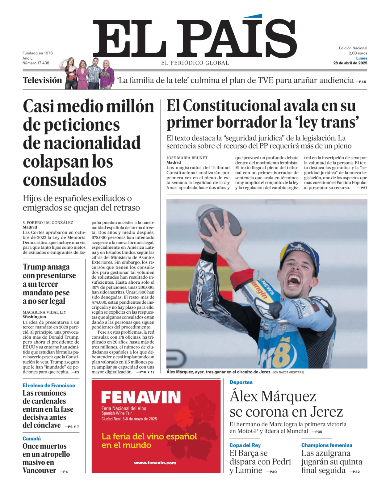 Prima-pagina-el-pais-sport-oggi-edizione-di-oggi-20250428