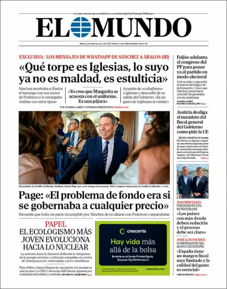 Prima-pagina-elmundo-edizione-di-oggi-2025-05-13