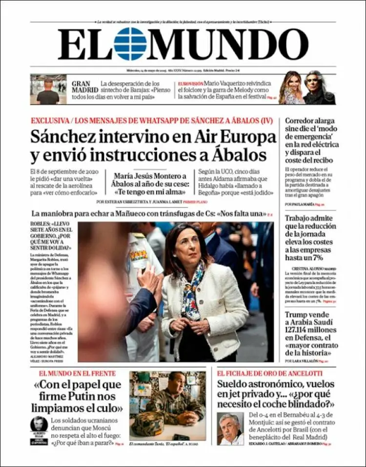 Prima-pagina-elmundo-edizione-di-oggi-2025-05-14