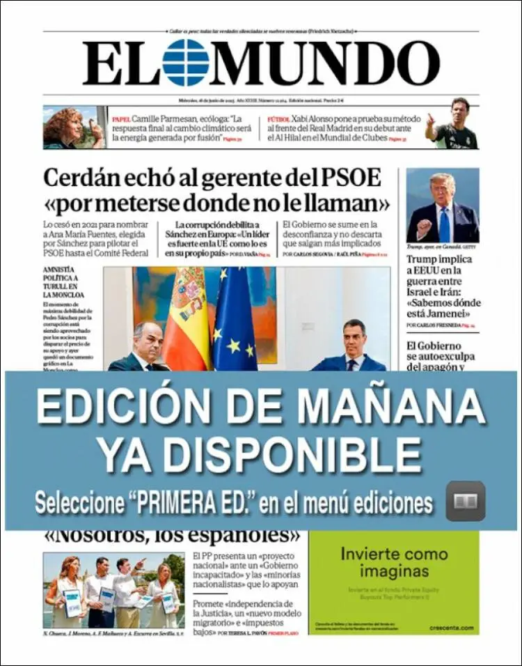 Prima-pagina-elmundo-edizione-di-oggi-2025-06-18