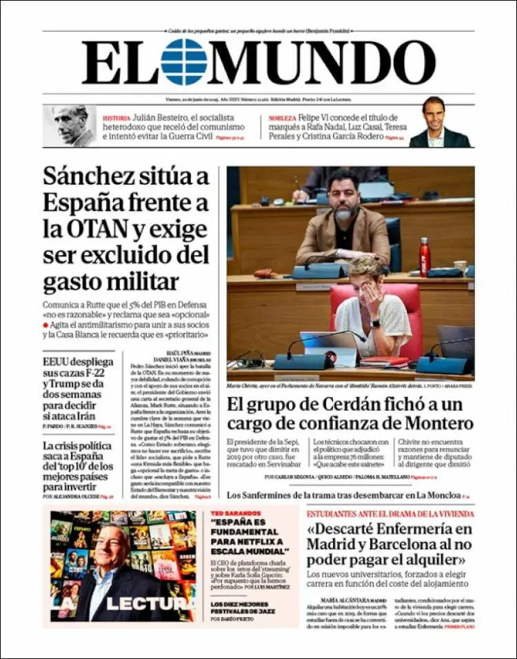 Prima-pagina-elmundo-edizione-di-oggi-2025-06-20