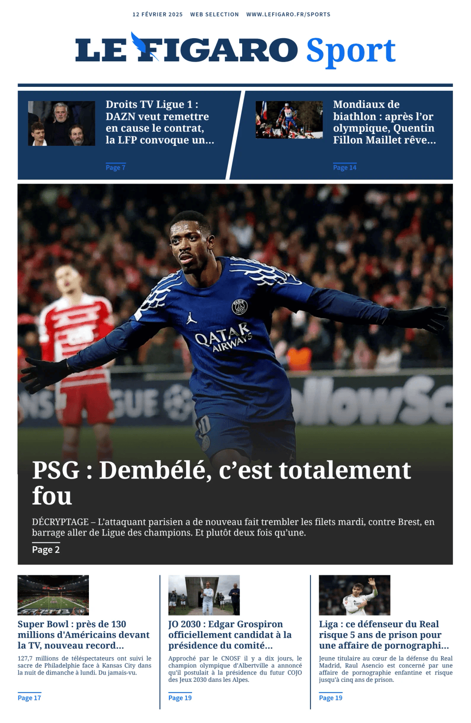 Prima-pagina-figaro-sport-oggi-edizione-di-oggi-20250212