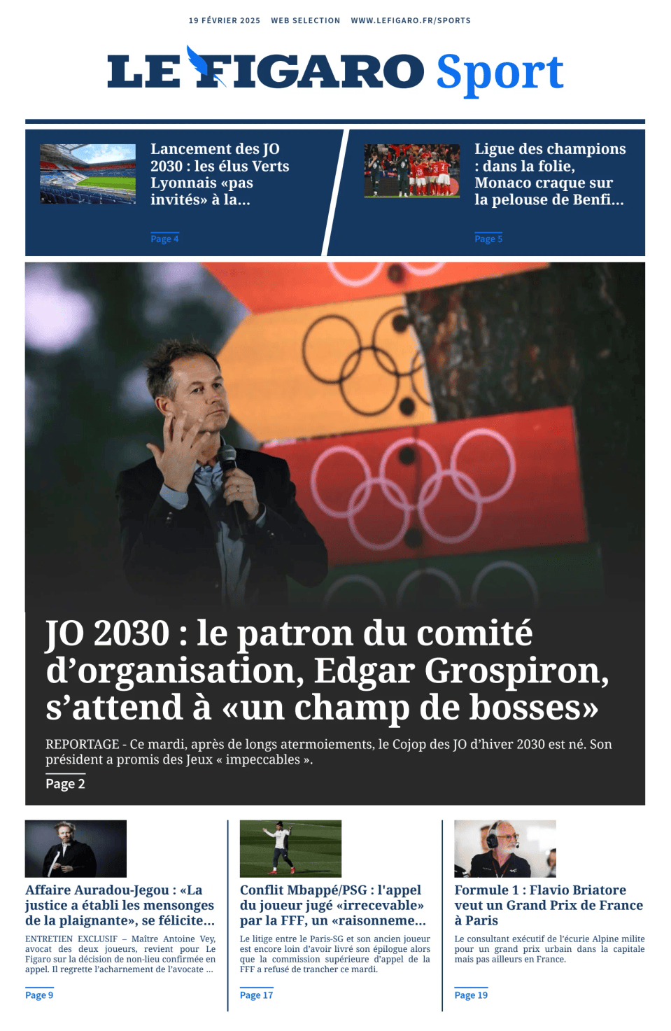 Prima-pagina-figaro-sport-oggi-edizione-di-oggi-20250219