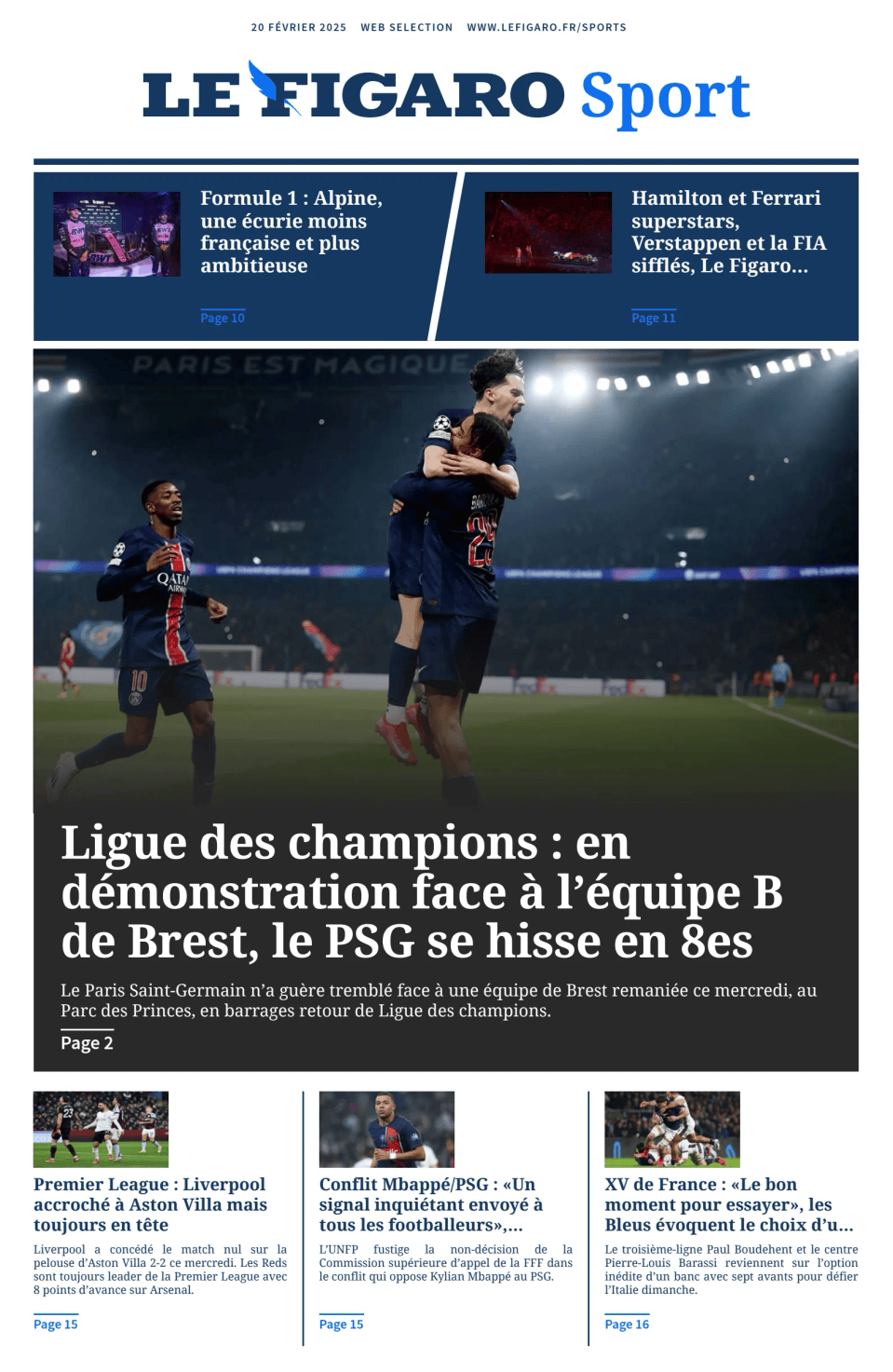 Prima-pagina-figaro-sport-oggi-edizione-di-oggi-20250220