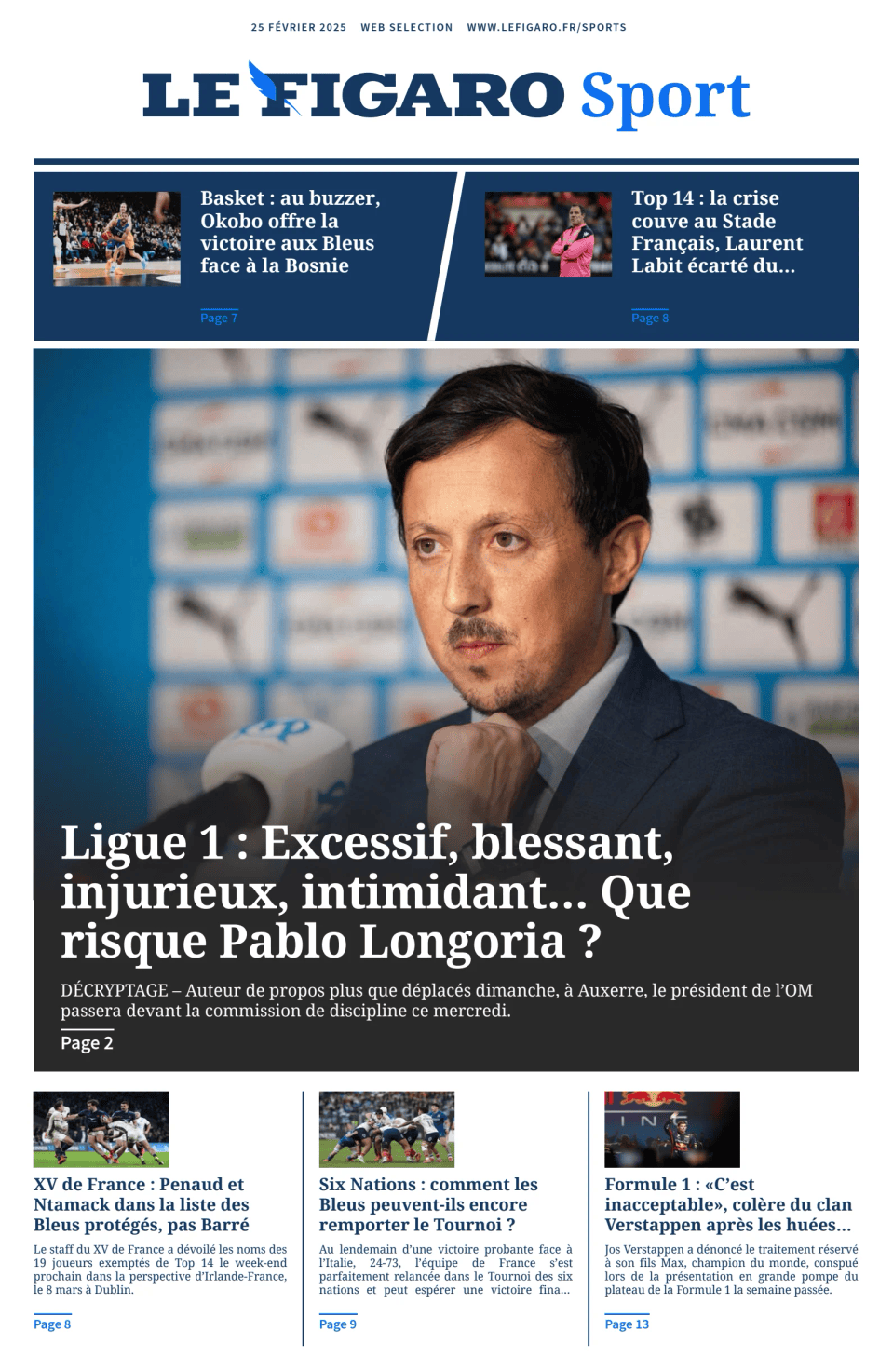Prima-pagina-figaro-sport-oggi-edizione-di-oggi-20250225