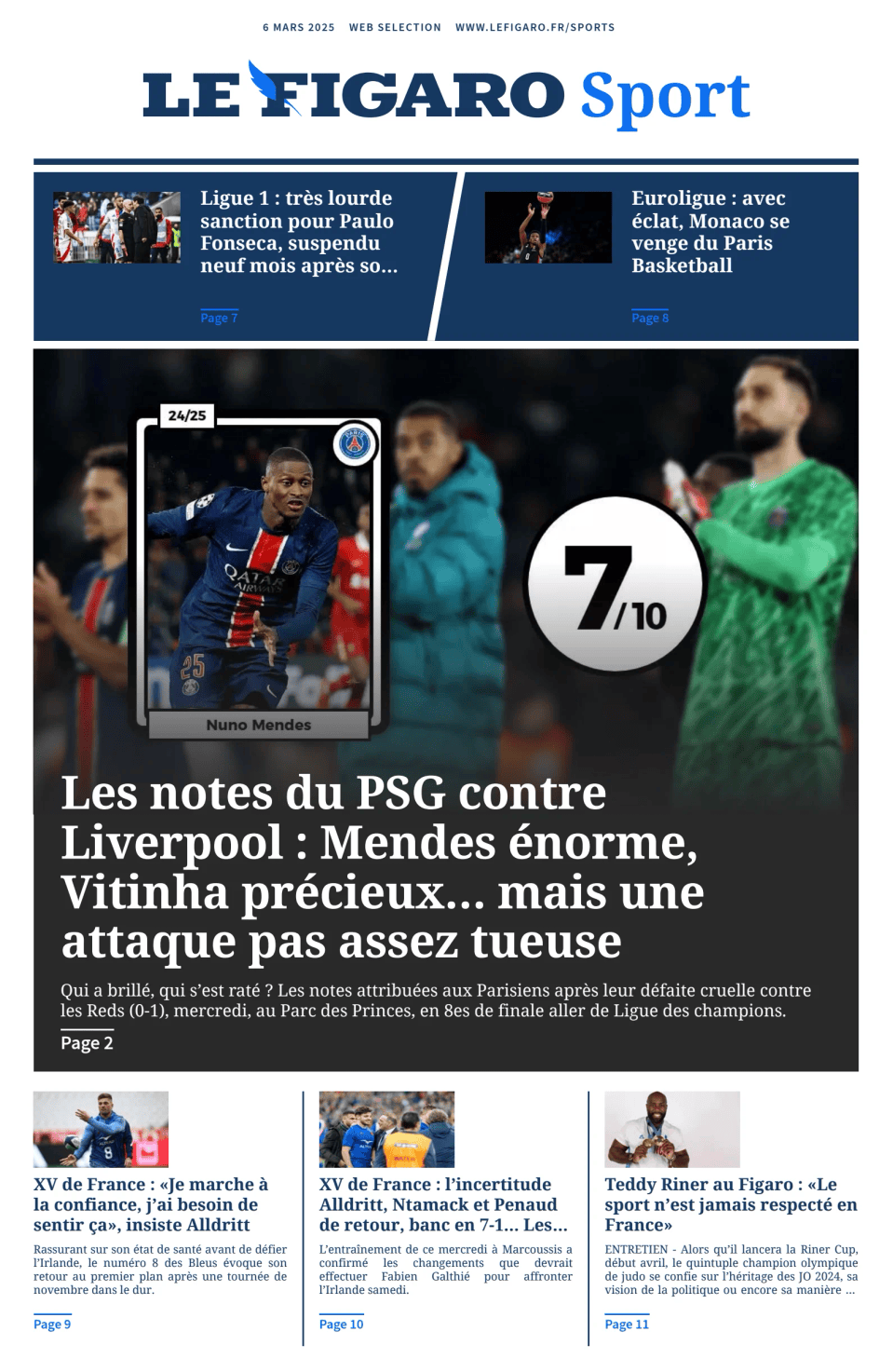 Prima-pagina-figaro-sport-oggi-edizione-di-oggi-20250306