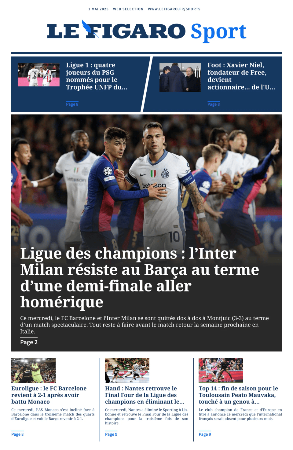 Prima-pagina-figaro-sport-oggi-edizione-di-oggi-20250501