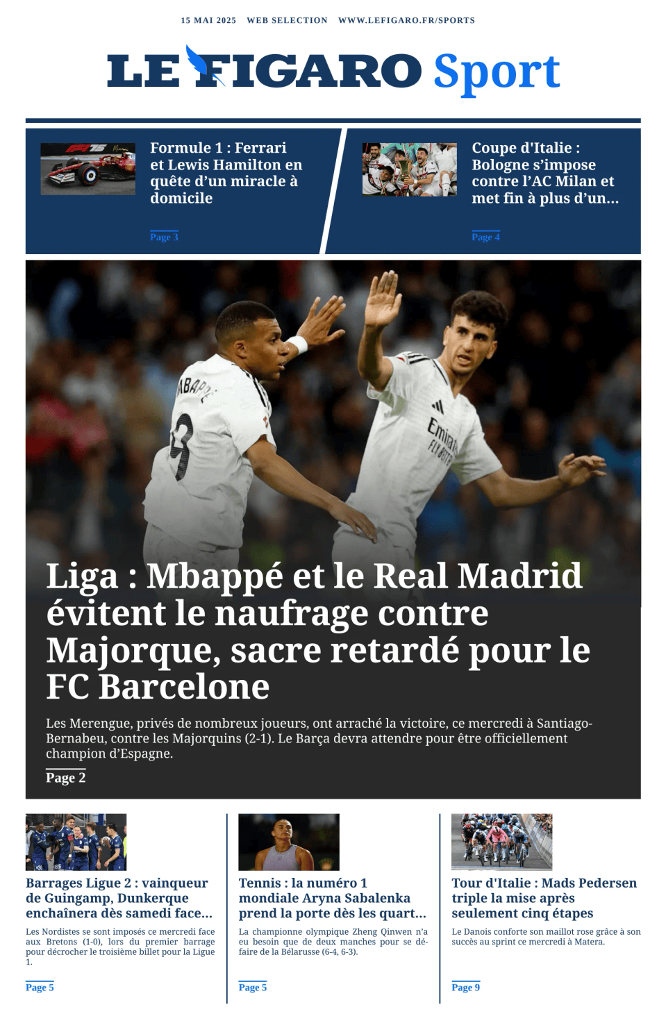 Prima-pagina-figaro-sport-oggi-edizione-di-oggi-20250515