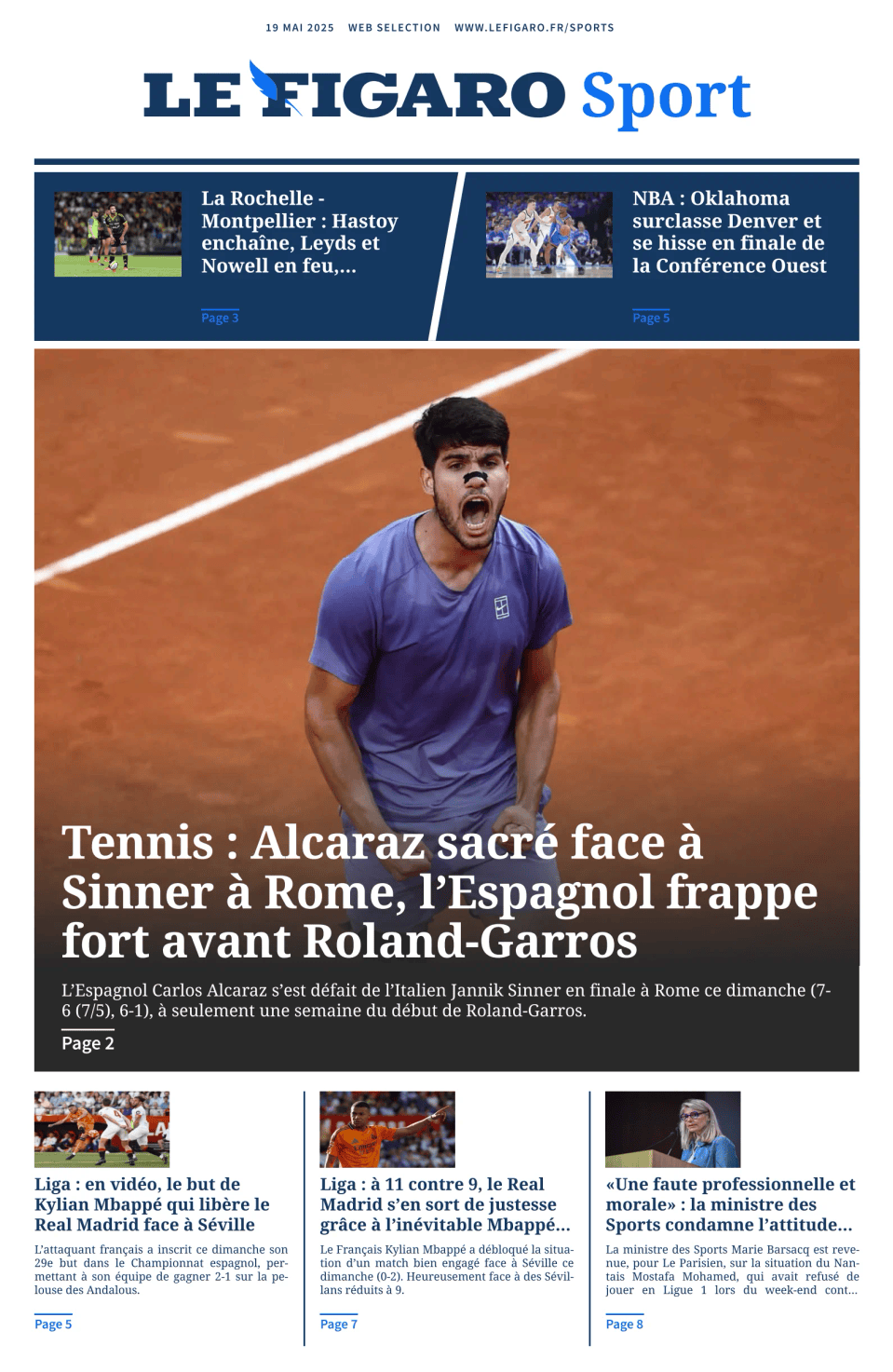 Prima-pagina-figaro-sport-oggi-edizione-di-oggi-20250519