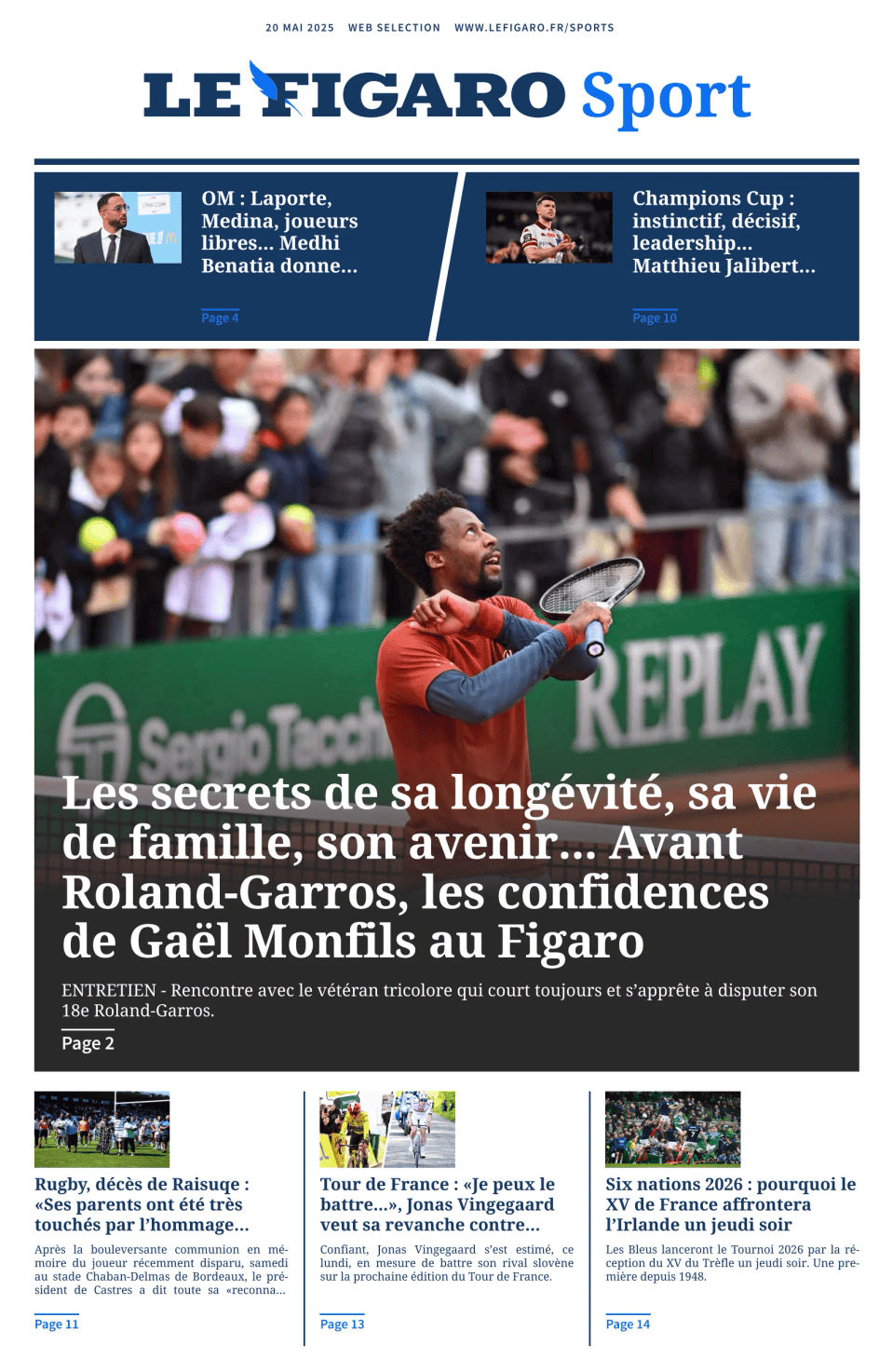 Prima-pagina-figaro-sport-oggi-edizione-di-oggi-20250520