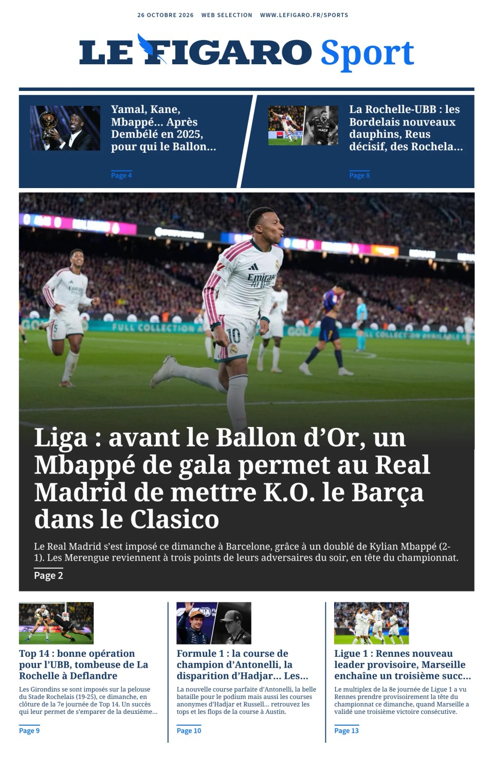 Prima-pagina-figaro-sport-oggi-edizione-di-oggi-20261026