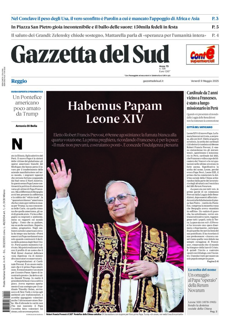 Prima-pagina-gazzetta-del-sud-calabria-di-oggi-09-05-2025