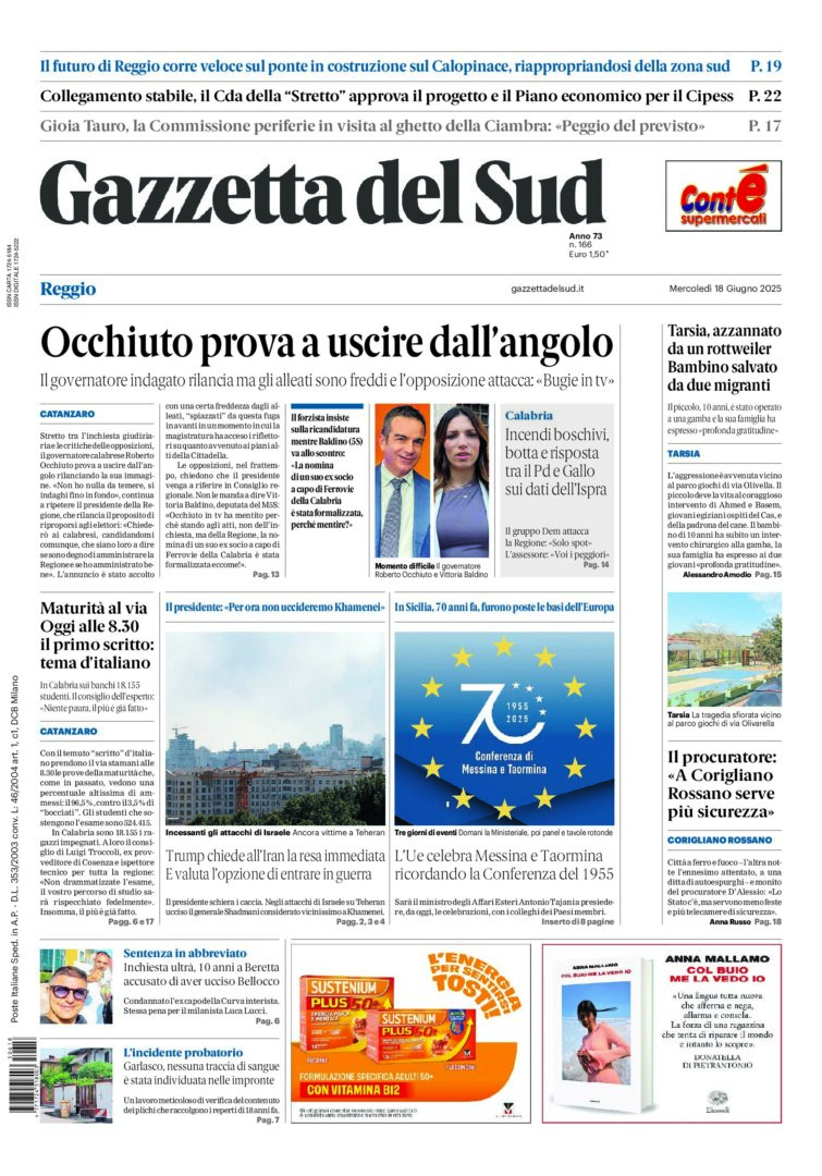 Prima-pagina-gazzetta-del-sud-calabria-di-oggi-18-06-2025
