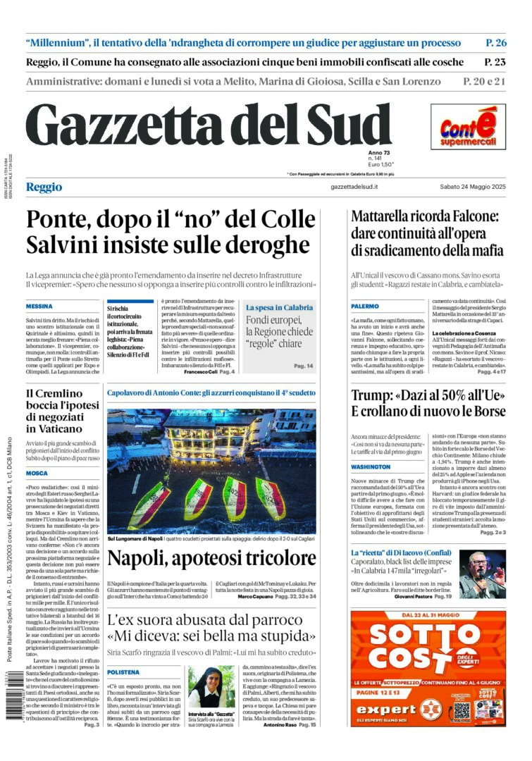 Prima-pagina-gazzetta-del-sud-calabria-di-oggi-24-05-2025