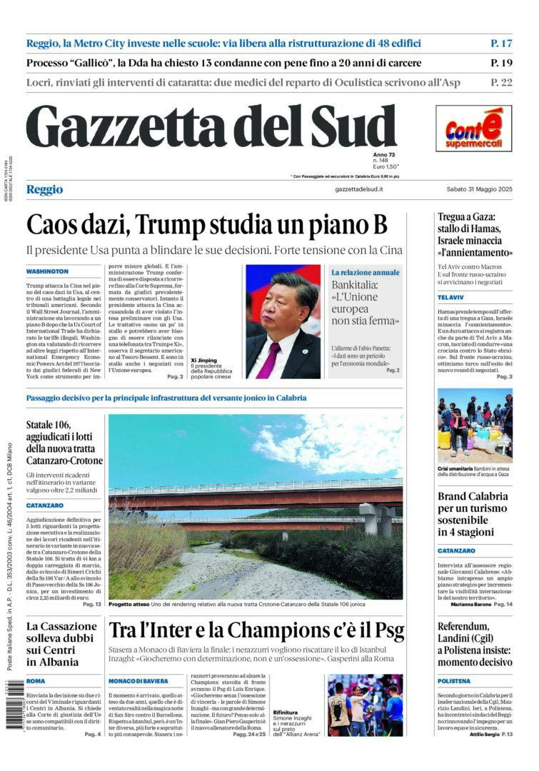 Prima-pagina-gazzetta-del-sud-calabria-di-oggi-31-05-2025