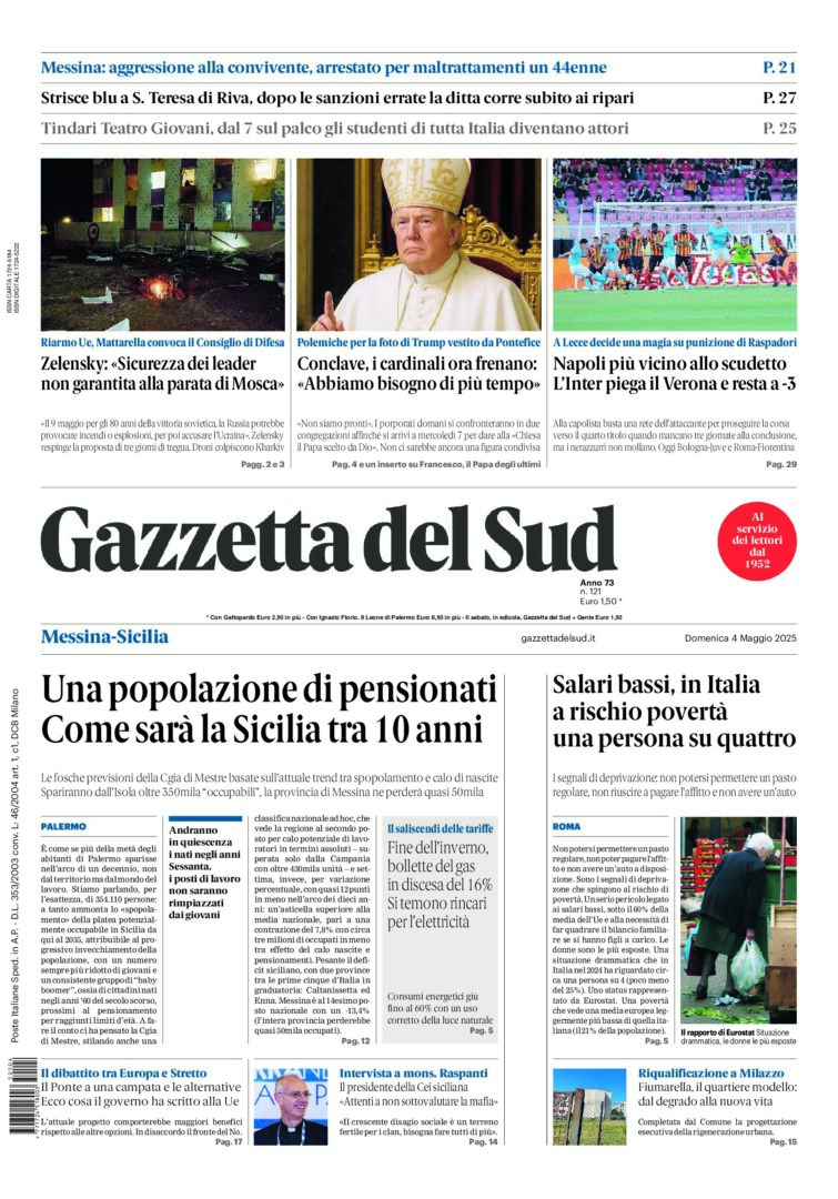 Prima-pagina-gazzetta-del-sud-messina-edizione-di-oggi-04-05-2025