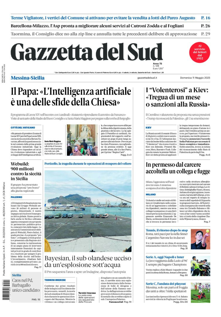 Prima-pagina-gazzetta-del-sud-messina-edizione-di-oggi-11-05-2025
