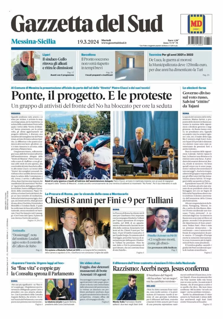 Prima-pagina-gazzetta-del-sud-messina-edizione-di-oggi-19-03-2024