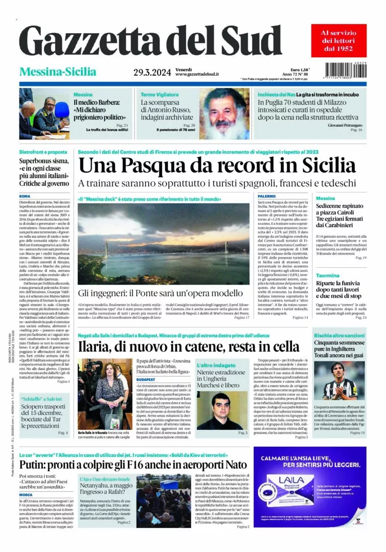 Prima-pagina-gazzetta-del-sud-messina-edizione-di-oggi-29-03-2024