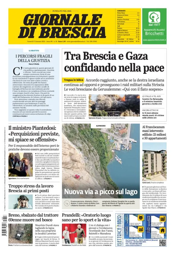 Prima-pagina-giornale di brescia-oggi-edizione-del-2025-01-17