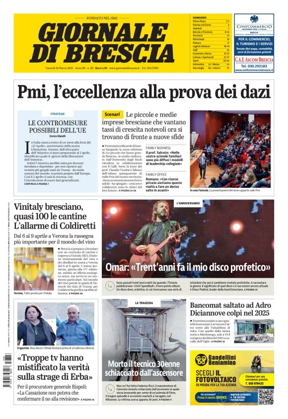 Prima-pagina-giornale di brescia-oggi-edizione-del-2025-03-28