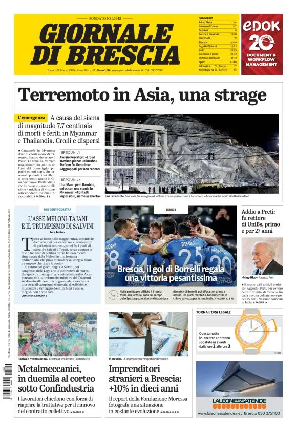 Prima-pagina-giornale di brescia-oggi-edizione-del-2025-03-29
