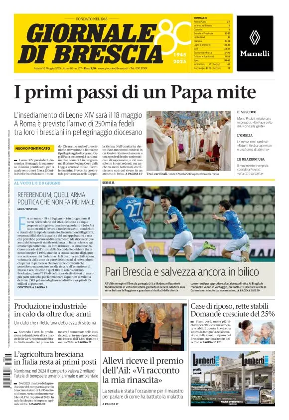 Prima-pagina-giornale di brescia-oggi-edizione-del-2025-05-10