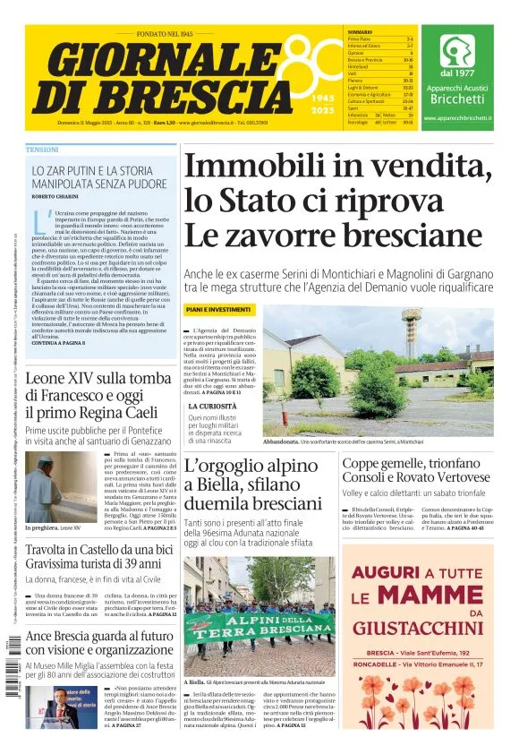 Prima-pagina-giornale di brescia-oggi-edizione-del-2025-05-11