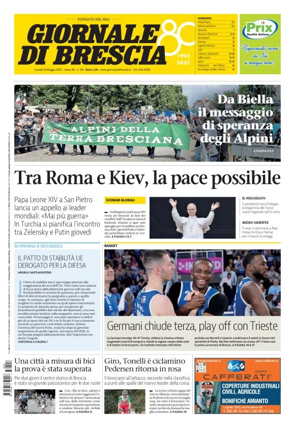 Prima-pagina-giornale di brescia-oggi-edizione-del-2025-05-12