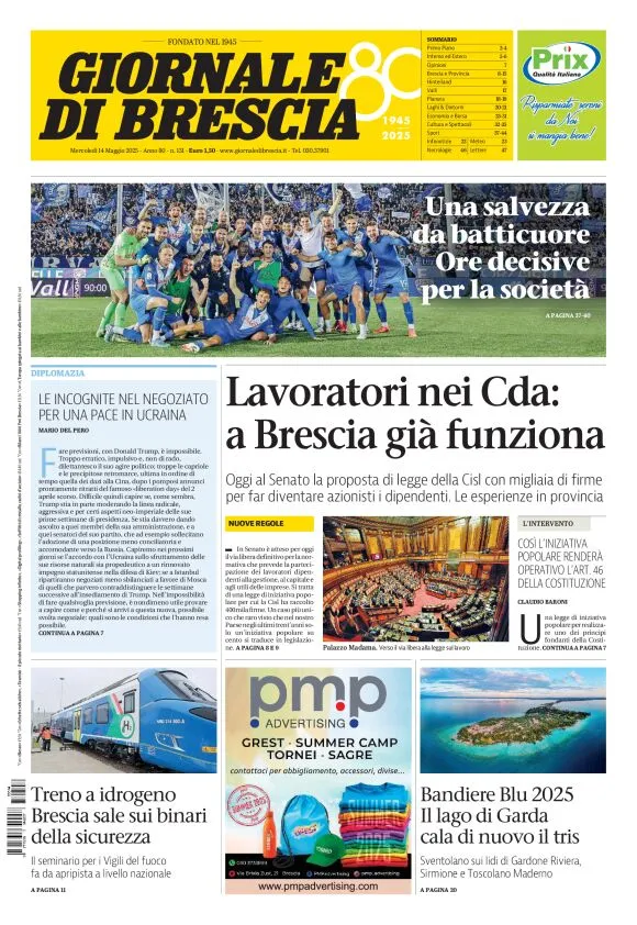 Prima-pagina-giornale di brescia-oggi-edizione-del-2025-05-14