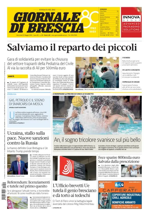 Prima-pagina-giornale di brescia-oggi-edizione-del-2025-05-21