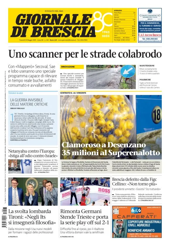 Prima-pagina-giornale di brescia-oggi-edizione-del-2025-05-23