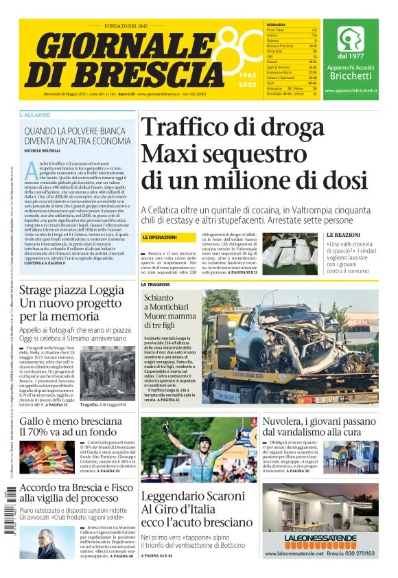 Prima-pagina-giornale di brescia-oggi-edizione-del-2025-05-28