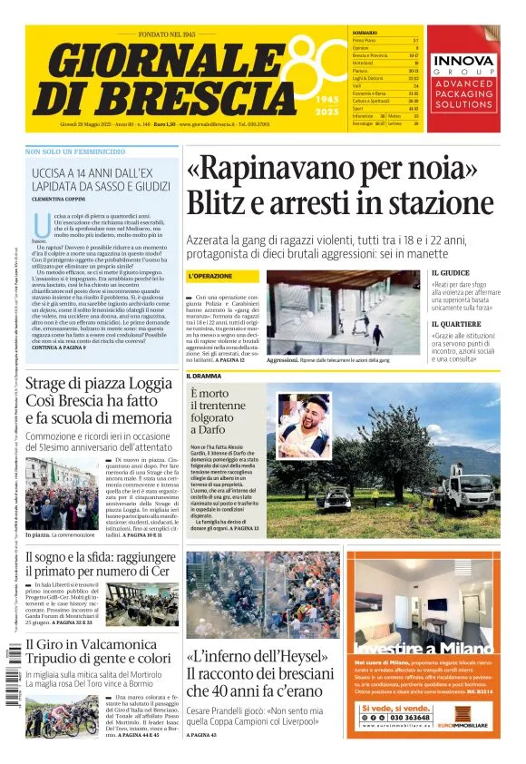 Prima-pagina-giornale di brescia-oggi-edizione-del-2025-05-29