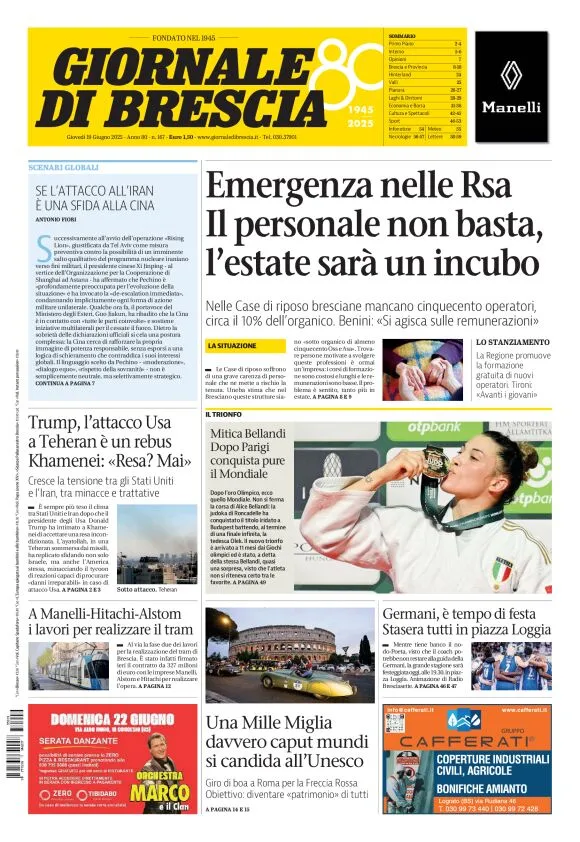 Prima-pagina-giornale di brescia-oggi-edizione-del-2025-06-19