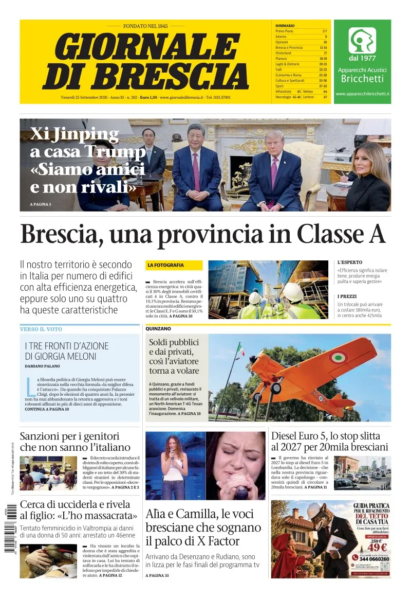 Prima-pagina-giornale di brescia-oggi-edizione-del-2026-09-25