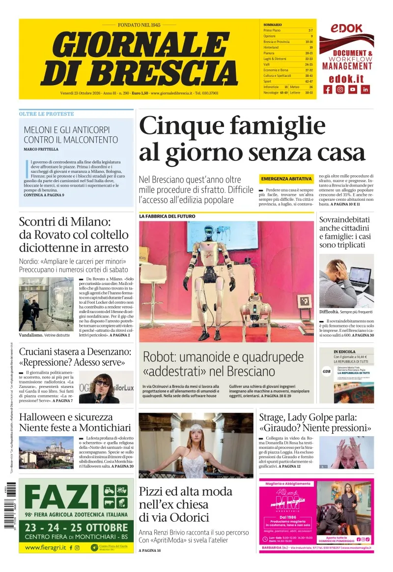 Prima-pagina-giornale di brescia-oggi-edizione-del-2026-10-23