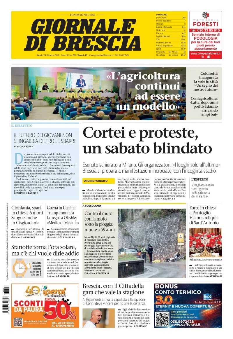 Prima-pagina-giornale di brescia-oggi-edizione-del-2026-10-24