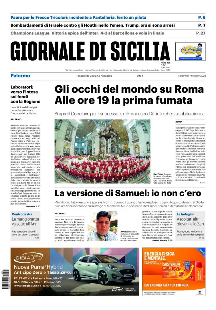 Prima-pagina-Giornale-di-Sicilia-edizione-di-oggi-07-05-2025
