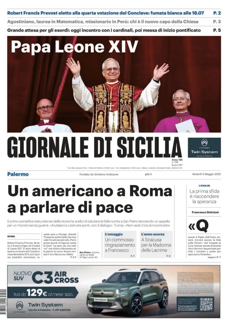 Prima-pagina-Giornale-di-Sicilia-edizione-di-oggi-09-05-2025