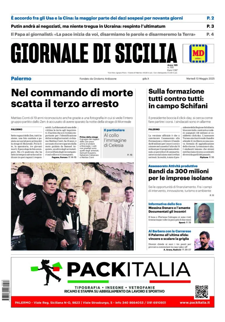 Prima-pagina-Giornale-di-Sicilia-edizione-di-oggi-13-05-2025