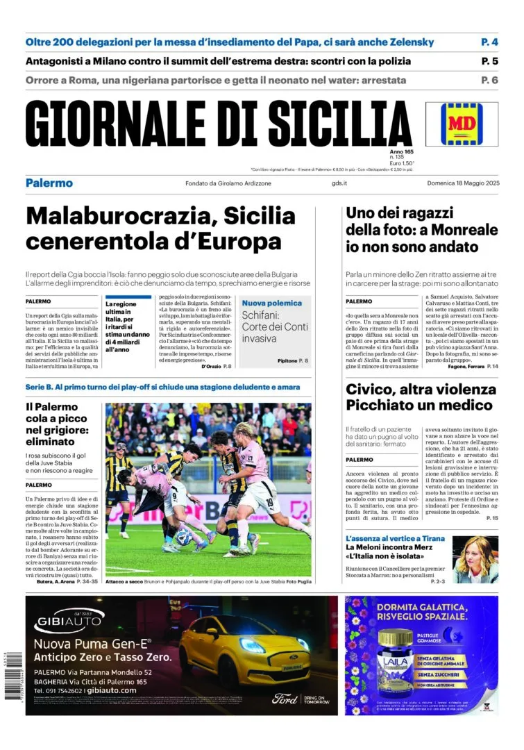 Prima-pagina-Giornale-di-Sicilia-edizione-di-oggi-18-05-2025