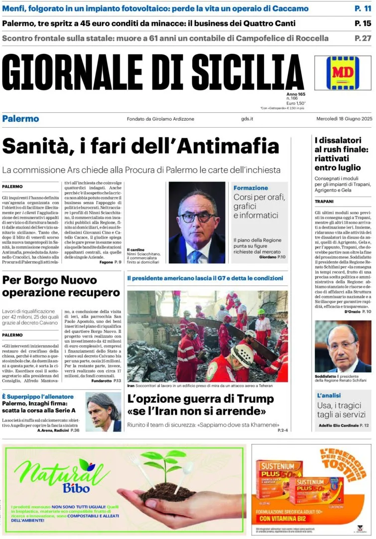 Prima-pagina-Giornale-di-Sicilia-edizione-di-oggi-18-06-2025