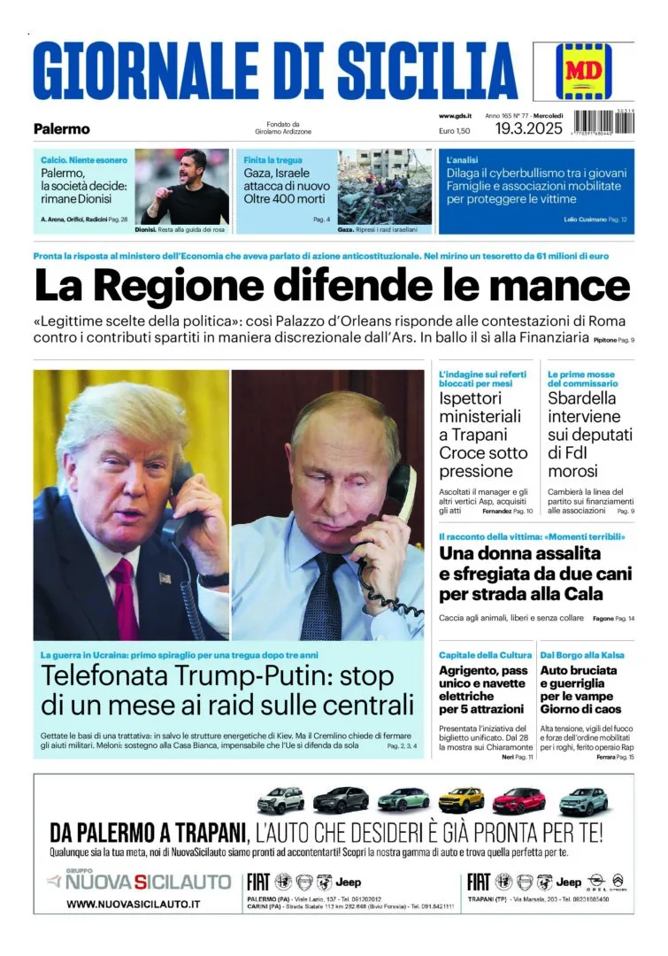 Prima-pagina-Giornale-di-Sicilia-edizione-di-oggi-19-03-2025
