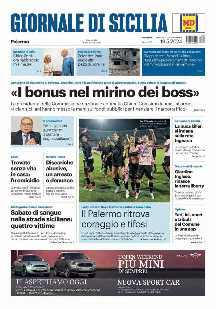 Prima-pagina-Giornale-di-Sicilia-edizione-di-oggi-19-05-2024